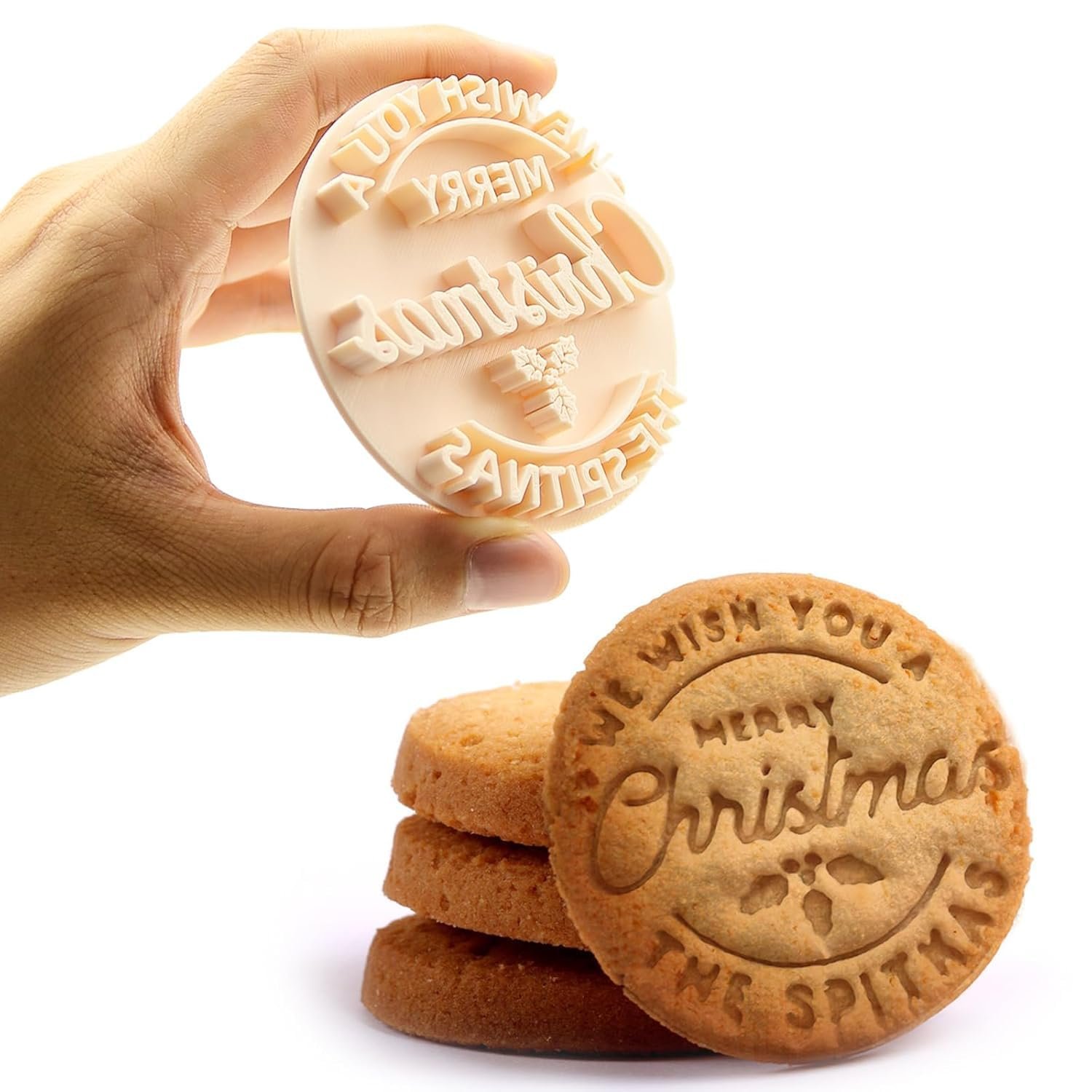 Personalized Christmas Cookie Stamp with Cutter, Custom Merry Christmas Cookies with Your Family's Last Name, Handcrafted Gift for Baking, Holiday Decorating, Bakers - Merry Christmas Cookie Stamp 1 personalizedchristmascookiestampwithcuttercustommerrychristmas