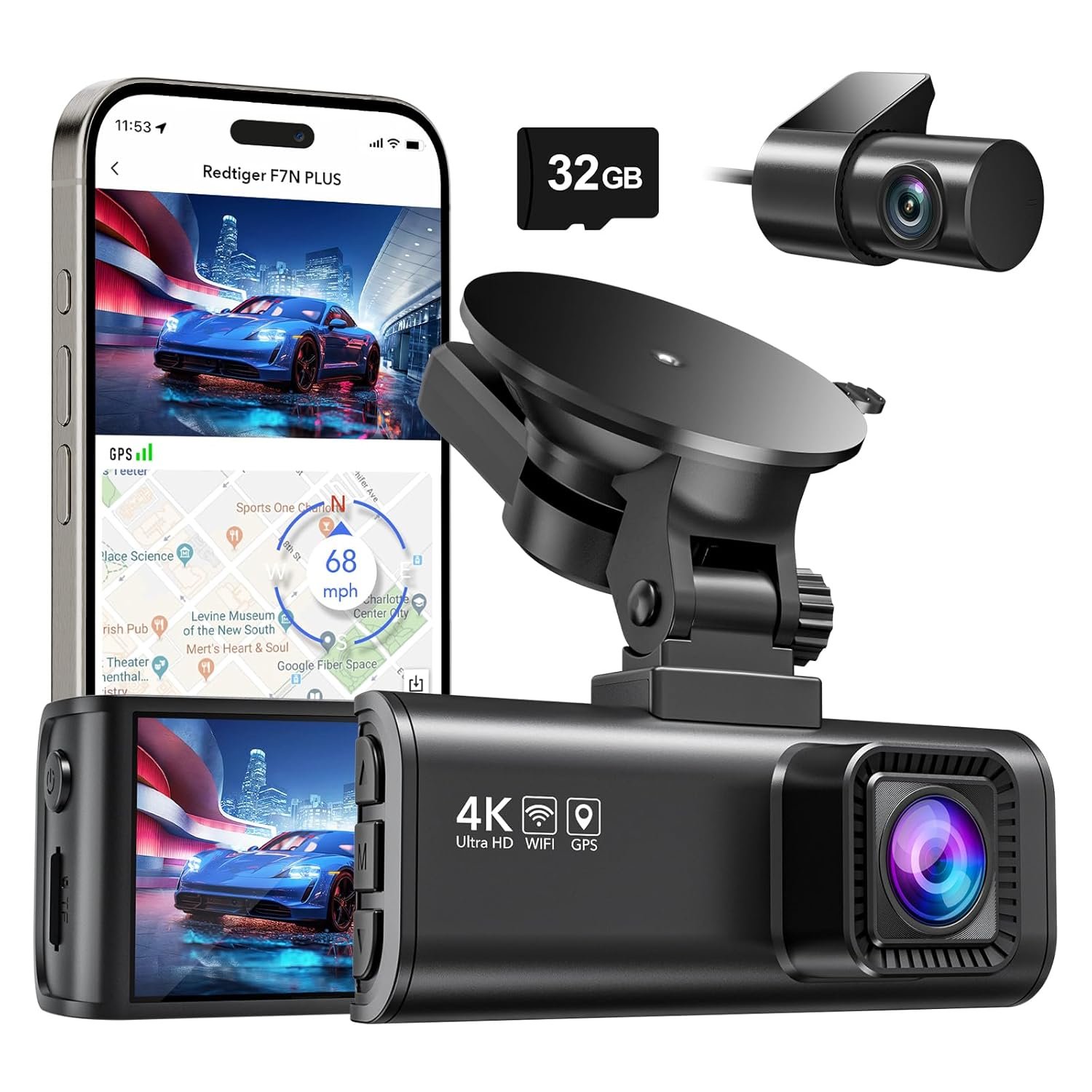 REDTIGER Dash Cam Front Rear, 4K/2.5K Full HD Dash Camera for Cars, Included 32GB Card, Built-in Wi-Fi GPS, 3.16” IPS Screen, Night Vision, 170°Wide Angle, WDR, 24H Parking Mode 1 redtigerdashcamfrontrear4k25kfullhddashcameraforcarsincluded