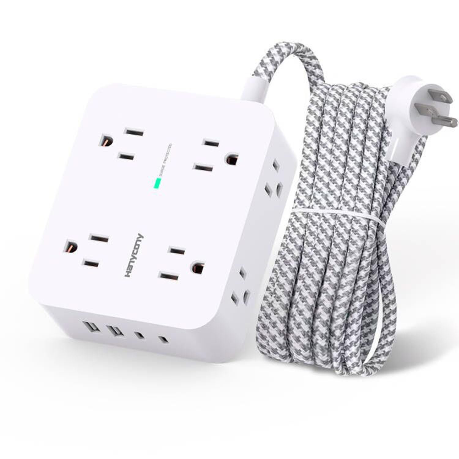 Surge Protector Power Strip - 8 Outlets with 4 USB (2 USB C) Charging Ports, Multi Plug Outlet Extender, 5Ft Braided Extension Cord, Flat Plug Wall Mount Desk USB Charging Station for Home Office ETL 1 surgeprotectorpowerstrip 8outletswith4usb2usbcchargingports