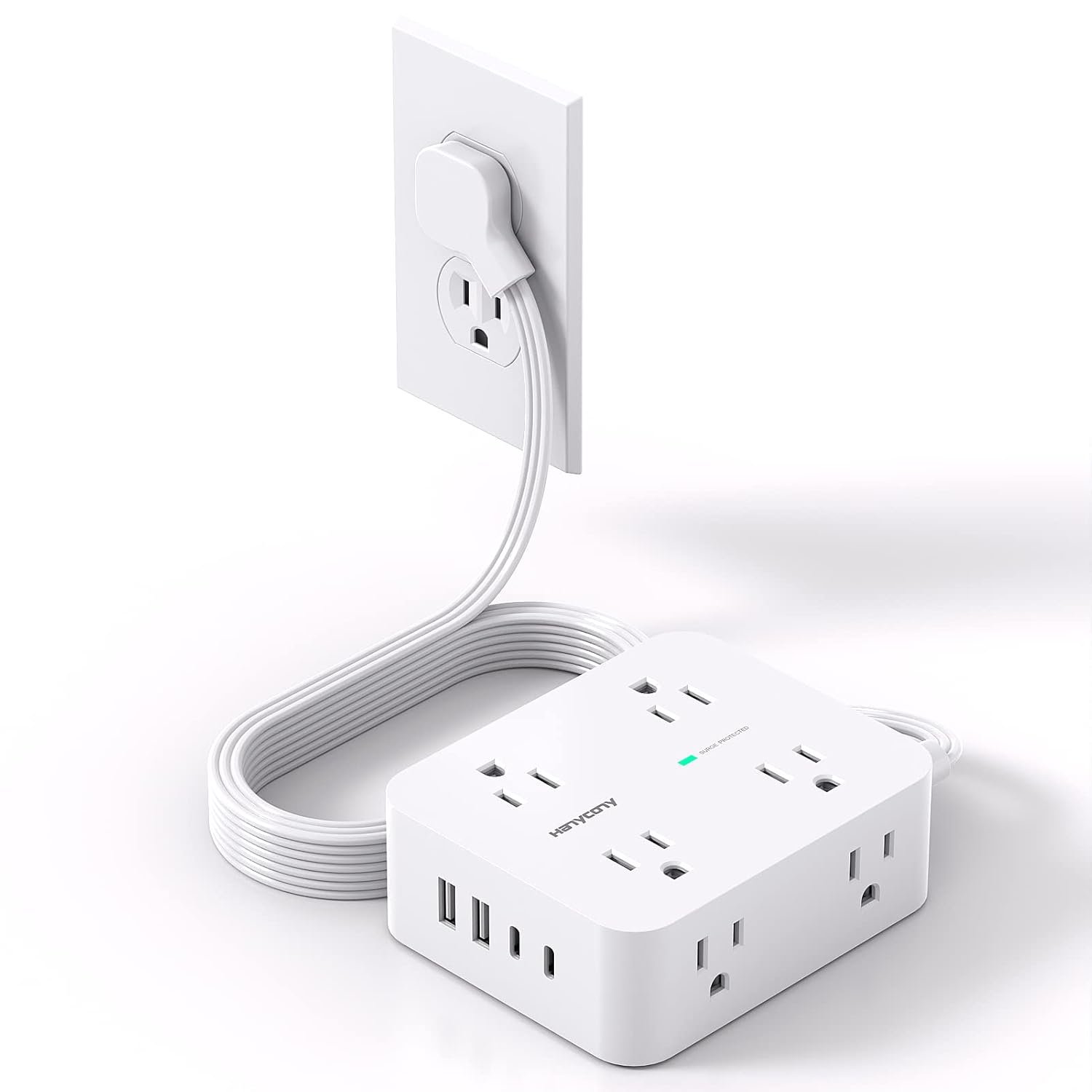Surge Protector Power Strip, Extension Cord with Multiple Outlets, 5 Ft Ultra Thin Flat Plug 8 Outlets 4 USB Ports(2USB C),1080J Multi Plug Outlet Extender for Home Office College Dorm Room Essentials 1